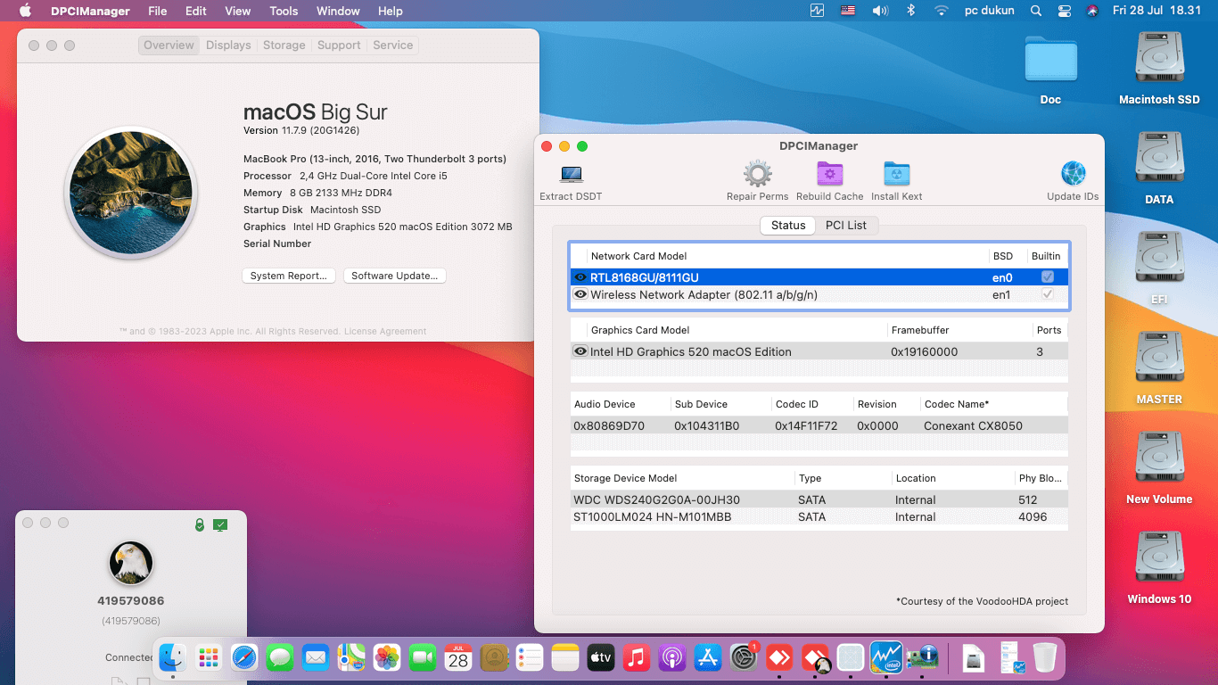 Success Hackintosh macOS Big Sur 11.7.9 Build 20G1426 in Asus A456UR-WX037D